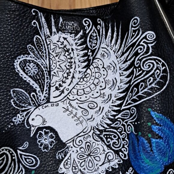 Hand Crafted Painted Black Pebble Leather Hobo Bag - Picture 3 of 17